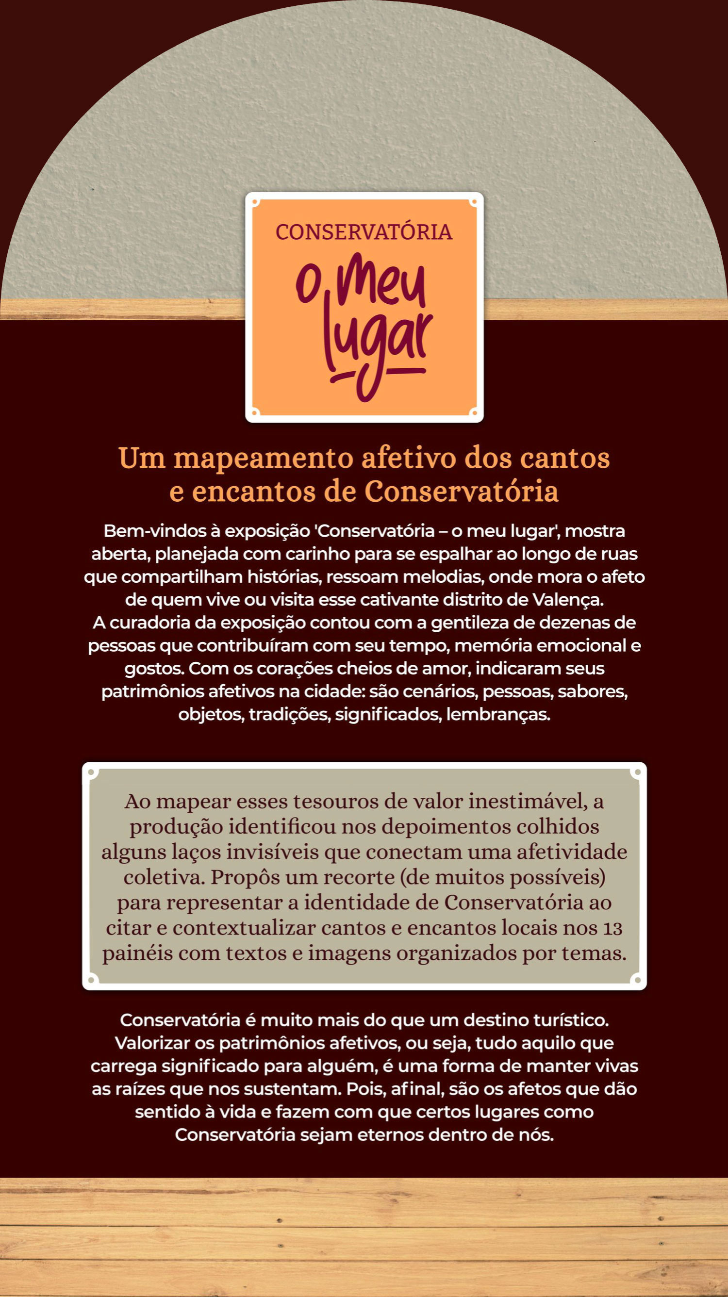 Painel de abertura — Conservatória, o meu lugar: um mapeamento afetivo dos cantos e encantos de Conservatória